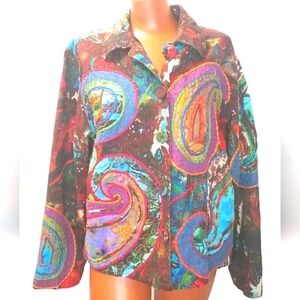 Artsy Patchwork Jacket Woman XL Boho Fairy Whimisical Pailsey 3D Textured